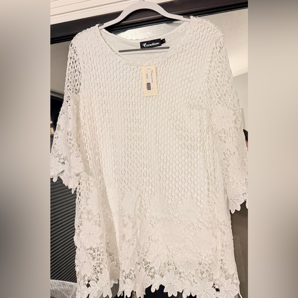 White Crochet Lace Flutter Sleeve Blouse